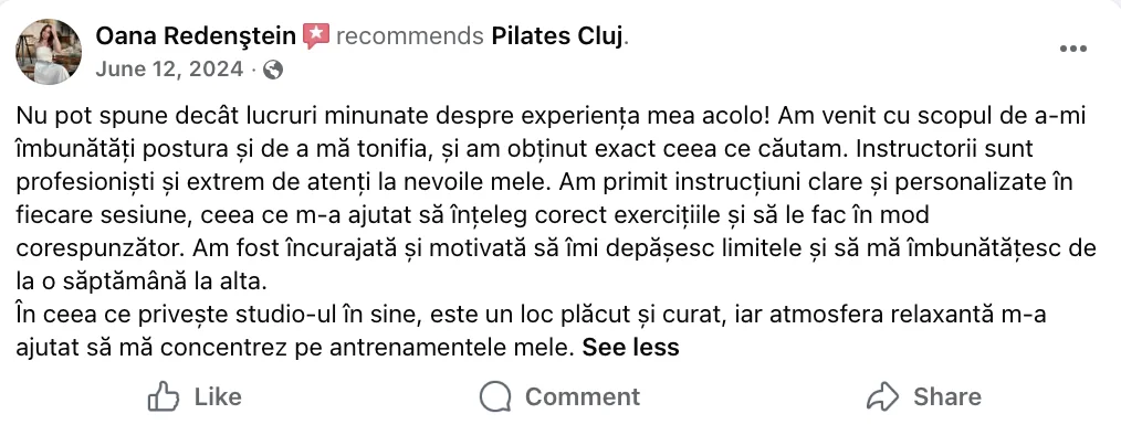Recenzie Facebook - Oana Redenștein